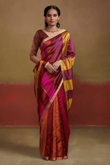 Dressfolk Broad Stripe Pattern Saree With Unstitched Blouse Piece 