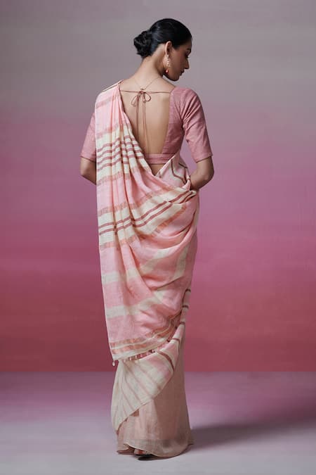 Dressfolk Handwoven Striped Saree with Running Blouse 