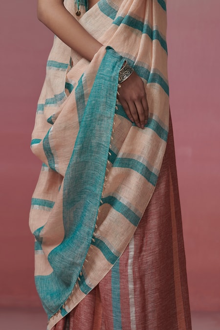 Buy Dressfolk Peach Silk Beads Handwoven Saree With Running Blouse Online at Aza Fashions Buy_Dressfolk_Peach Silk Beads Handwoven Saree With Running Blouse _Online_at_Aza_Fashions