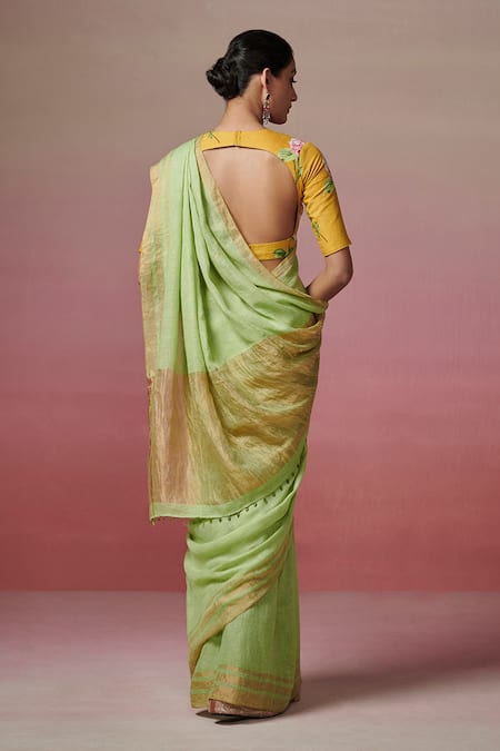 Dressfolk Handwoven Linen Saree with Running Blouse 