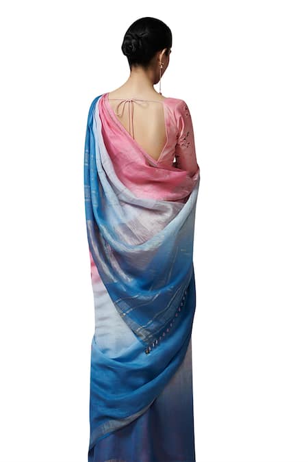 Dressfolk_Pink Linen Zari Pastel Handwoven Saree With Running Blouse _at_Aza_Fashions