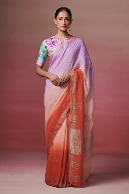 Dressfolk Handwoven Linen Saree With Unstitched Blouse Piece 