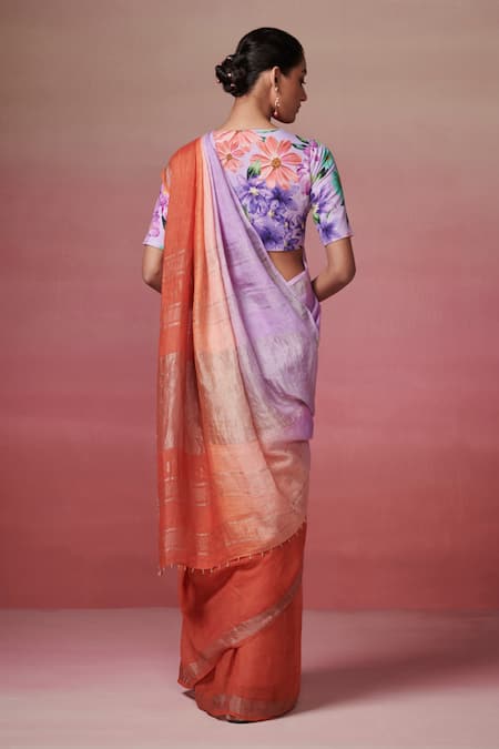 Dressfolk Handwoven Linen Saree with Running Blouse 