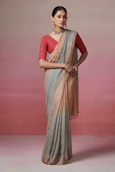 Dressfolk Gold Linen Woven Elegance Saree With Unstitched Blouse Piece 