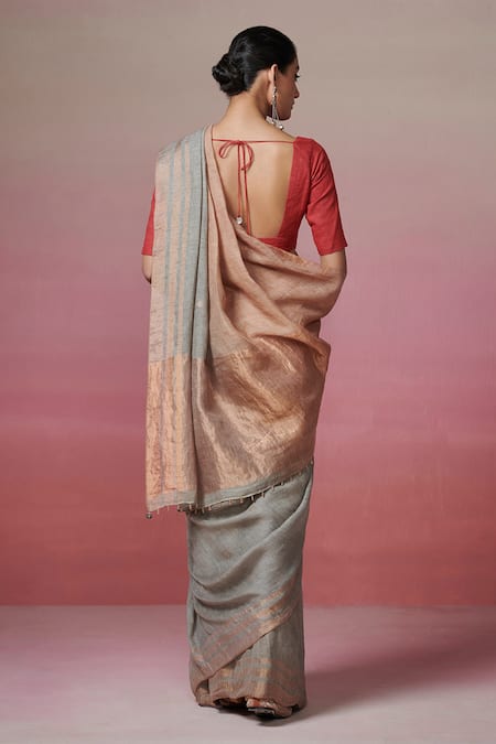 Dressfolk Elegance Handwoven Linen Saree With Unstitched Blouse Piece 