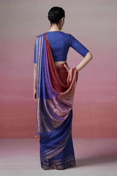 Shop Dressfolk Purple Linen Zari Ombre Saree With Running Blouse at Aza Fashions Shop_Dressfolk_Purple Linen Zari Ombre Saree With Running Blouse_at_Aza_Fashions