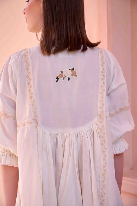 Buy OurDve Beige Cotton Tassels Floral Embroidered Bodice Dress For Kids Online at Aza Fashions Buy_OurDve_Beige Cotton Tassels Floral Embroidered Bodice Dress For Kids_Online_at_Aza_Fashions