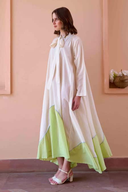 Buy Ourdve Beige Cotton Collared Ruby Color Block Dress Online at Aza Fashions Buy_Ourdve_Beige Cotton Collared Ruby Color Block Dress _Online_at_Aza_Fashions