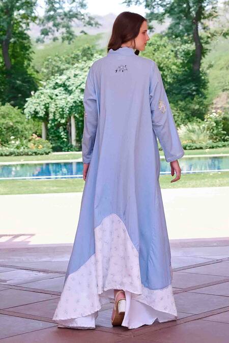 OurDve Blue Cotton Embroidery Bandeau Neck Ruby Asymmetric Color Block Dress Online at Aza Fashions OurDve_Blue Cotton Embroidery Bandeau Neck Ruby Asymmetric Color Block Dress _Online_at_Aza_Fashions