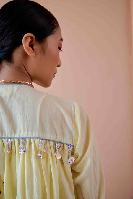 OurDve Yellow Cotton, Chanderi Round Neck Zeno Lemon Print Dress Online at Aza Fashions OurDve_Yellow Cotton, Chanderi Round Neck Zeno Lemon Print Dress _Online_at_Aza_Fashions