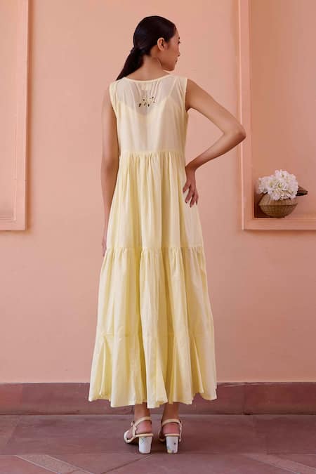 Buy_Ourdve_Yellow Cotton Embroidered Floral Jacket Shawl Amily Lemon Print With Dress 