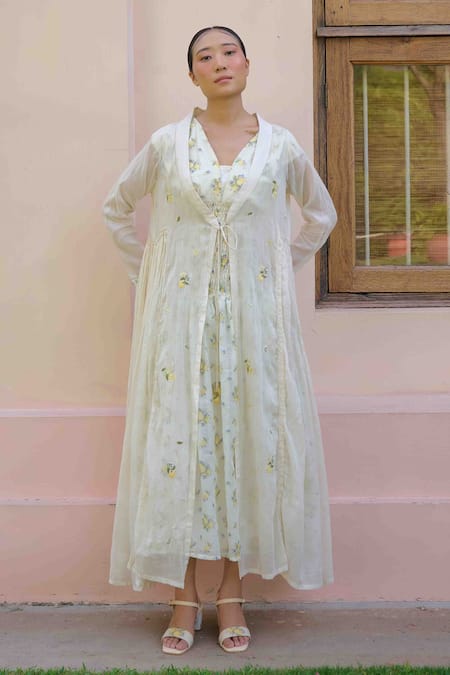 OurDve Anine Lemon Embroidered Jacket With Dress 