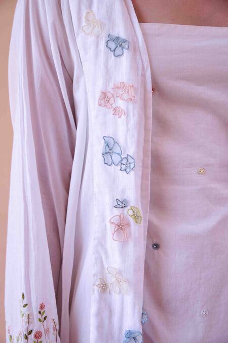 Buy OurDve White Cotton Embroidery, Applique V-neck, Betty Asymmetric Jacket With Dress Online at Aza Fashions Buy_OurDve_White Cotton Embroidery, Applique V-neck, Betty Asymmetric Jacket With Dress _Online_at_Aza_Fashions