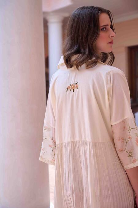 Buy OurDve Beige Cotton Embroidery, Applique Collared Charlotte Tiered Panel Dress Online at Aza Fashions Buy_OurDve_Beige Cotton Embroidery, Applique Collared Charlotte Tiered Panel Dress _Online_at_Aza_Fashions