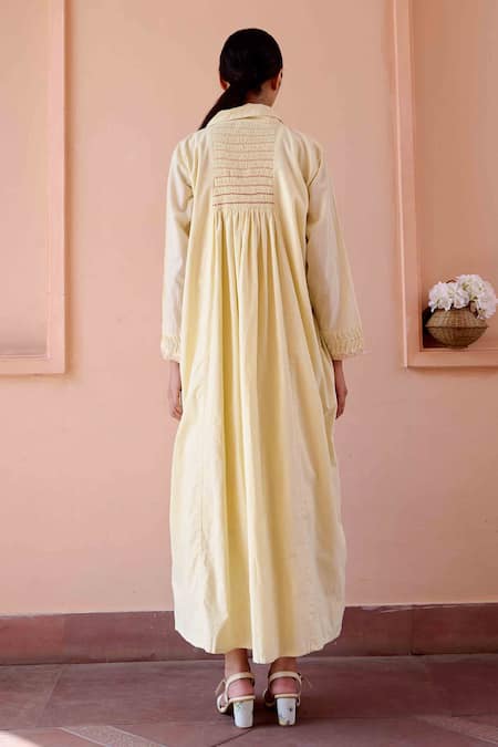 Shop OurDve Yellow Cotton, Chanderi Embroidery, Applique Clara Jacket With Strappy Dress at Aza Fashions Shop_OurDve_Yellow Cotton, Chanderi Embroidery, Applique Clara Jacket With Strappy Dress _at_Aza_Fashions