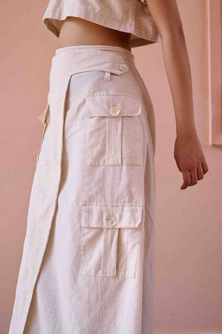 OurDve Beige Embroidery, Applique Edwin Flower Hoodie Crop Top With Skirt For Kids 9