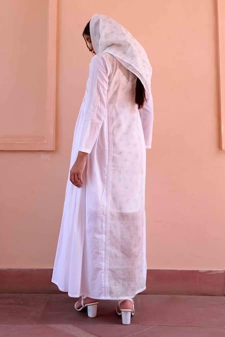 Buy OurDve White Cotton, Chanderi Embroidery Collared Esme Floral Print Dress Online at Aza Fashions Buy_OurDve_White Cotton, Chanderi Embroidery Collared Esme Floral Print Dress _Online_at_Aza_Fashions