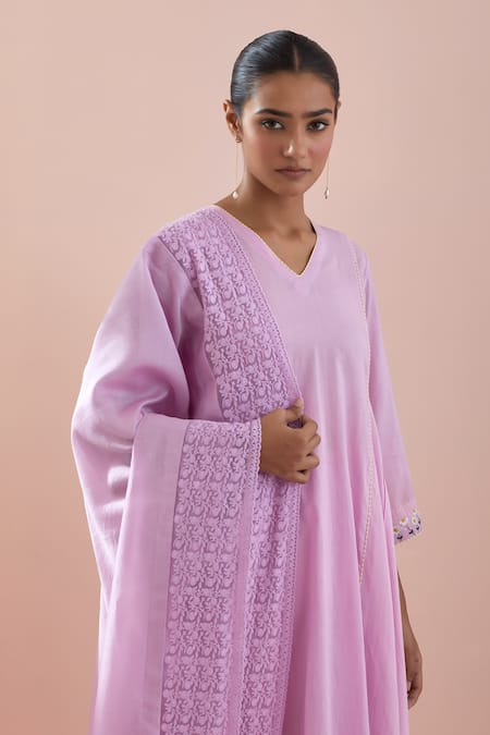 Shop Vinusto Pink , Handloom Embroidery Floral Sleeve Kalidar Anarkali Pant Set at Aza Fashions Shop_Vinusto_Pink , Handloom Embroidery Floral Sleeve Kalidar Anarkali Pant Set _at_Aza_Fashions