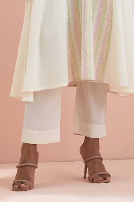 Buy_Vinusto_Off White Cotton, Handloom Cotton, Asymmetric Hem Kalidar Anarkali Pant Set 
