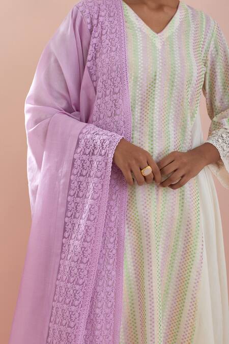 Shop_Vinusto_Off White Cotton, Handloom Cotton, Asymmetric Hem Kalidar Anarkali Pant Set 