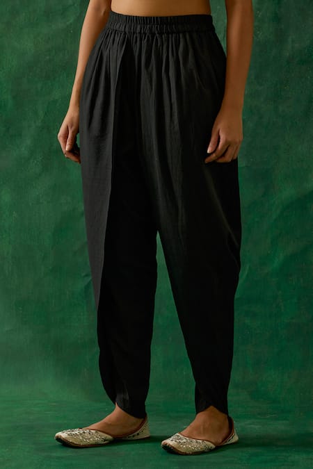 Buy_Vinusto_Black Cotton, Silk Zari Asymmetric Sleeveless Kurta And Dhoti Salwar Set _Online_at_Aza_Fashions