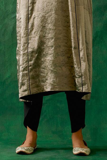 Shop_Vinusto_Black Cotton, Silk Round Neck Kaftan Kurta And Dhoti Salwar Set _Online_at_Aza_Fashions