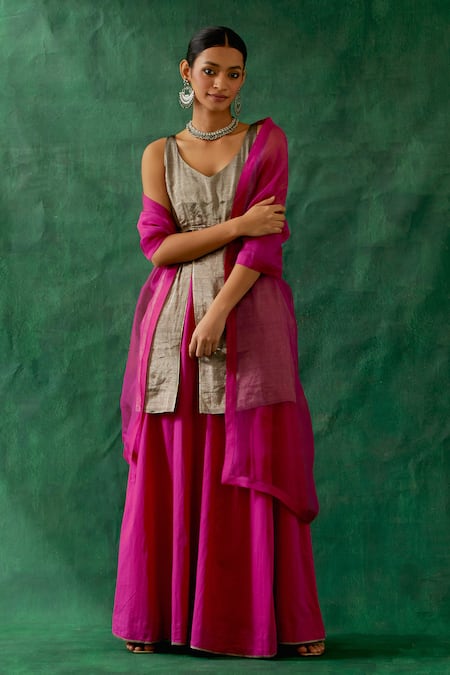 Vinusto Zari Silk Kurta Sharara Set 