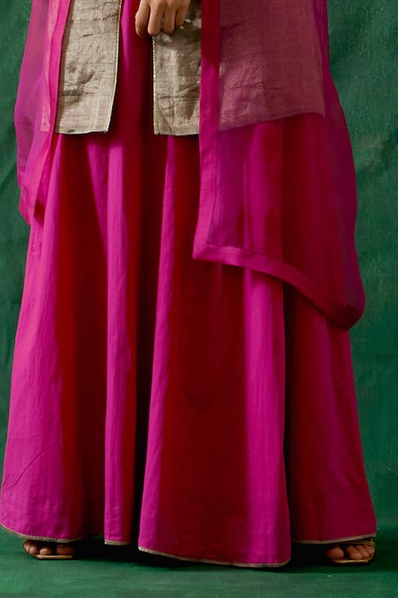 Vinusto_Black Cotton Zari Silk Kurta Sharara Set _Online_at_Aza_Fashions