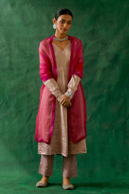 Vinusto Handwoven Zari Silk Anarkali Pant Set 