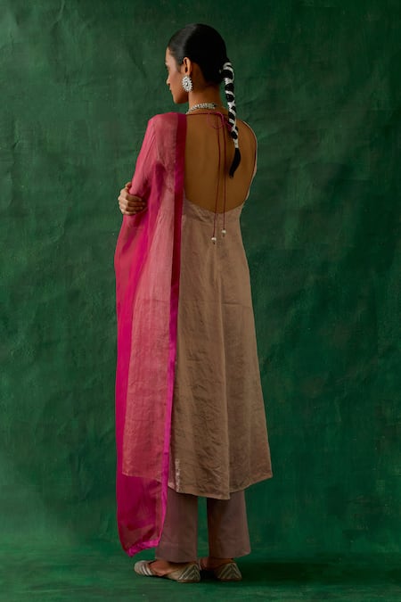 Vinusto Handwoven Zari Silk Anarkali Pant Set 