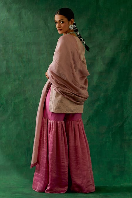 Vinusto Handwoven Zari Silk Kurta Gharara Set 