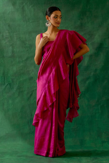 Vinusto Handwoven Chanderi Ruffle Saree Set 