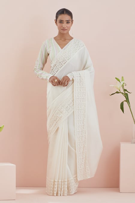 Vinusto Pristine Chanderi Embroidered Saree With Blouse 