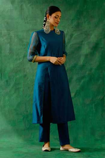 Vinusto Handwoven Chanderi Straight Kurta With Pant 