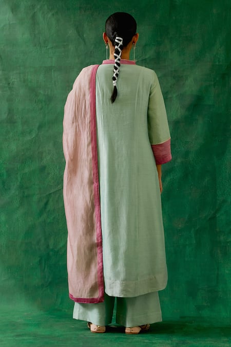 Vinusto Chanderi Zari Embroidered A-Line Kurta & Palazzo Set 
