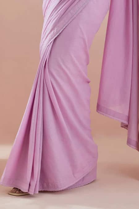 Buy Vinusto Pink , Satin Lace V-neck Embroidered Pintuck Saree With Blouse Online at Aza Fashions Buy_Vinusto_Pink , Satin Lace V-neck Embroidered Pintuck Saree With Blouse _Online_at_Aza_Fashions