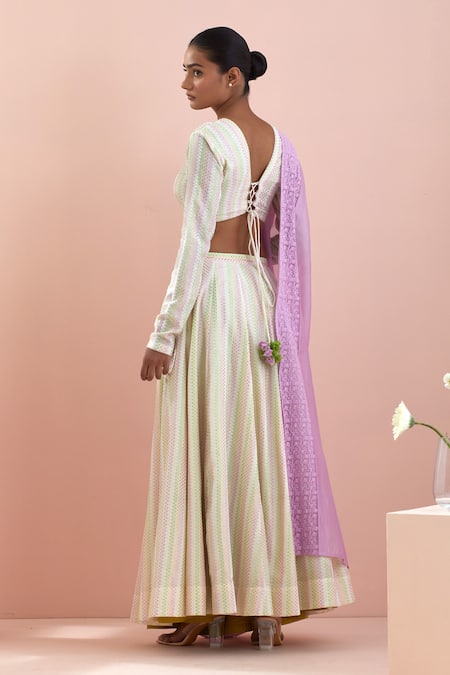 Vinusto Textured Cotton Floral Embroidered Lehenga Set 