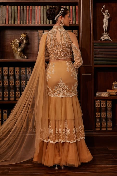 Cherie D Illusion Astron Crystal Embellished Pre Draped Lehenga Saree Set 