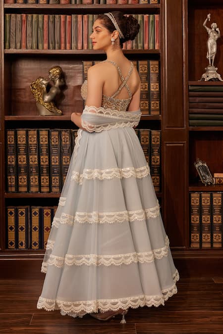 Cherie D Oh Lala Scallop Thread & Sequin Embellished Lehenga Set 