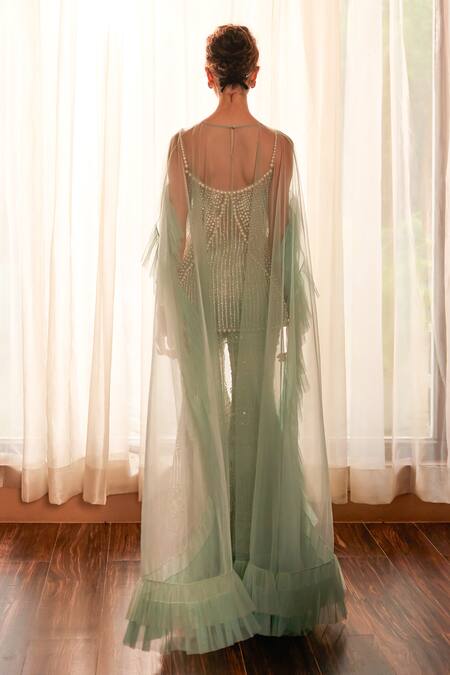 Cherie D Scandal Pearl Embroidered Ruffle Cape & Sharara Set 