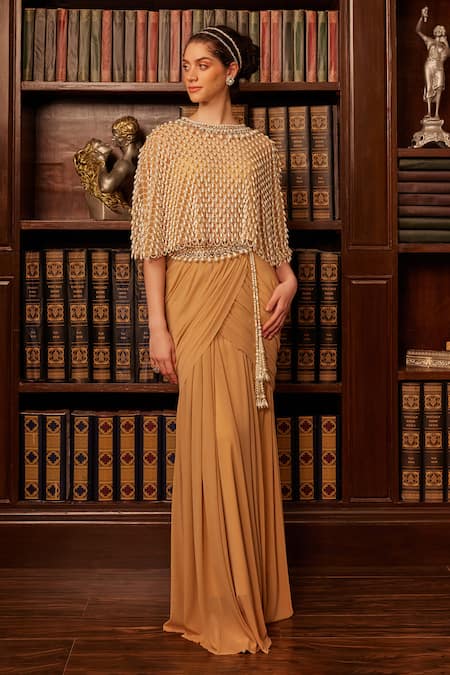 Cherie D Secret Treasure Pearl Embroidered Cape & Gown Set 