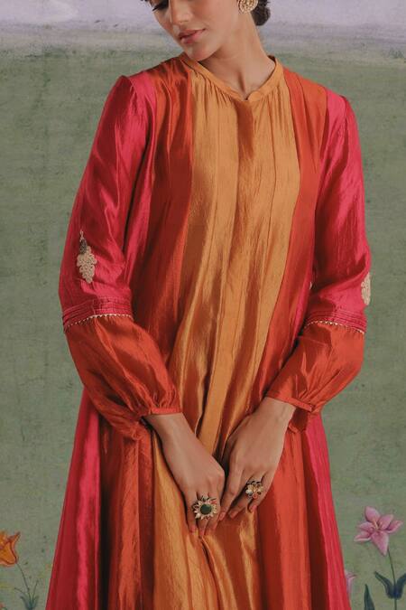 Myoho Pink Denim, Silk Embroidery Round Neck Omkara Panelled Anarkali With Pant Online at Aza Fashions Myoho_Pink Denim, Silk Embroidery Round Neck Omkara Panelled Anarkali With Pant _Online_at_Aza_Fashions