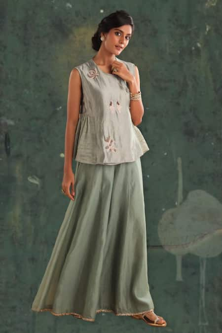 Myoho Ethereal Mor Crest Embroidered Angarkha Top With Palazzo 