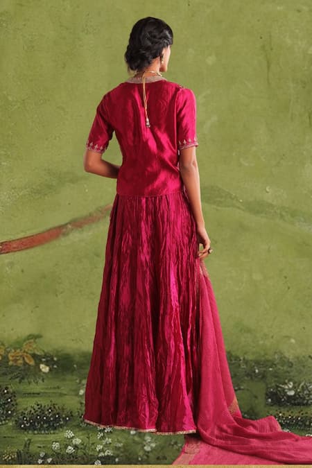 Shop Myoho Pink Chanderi, Silk Zari, Embroidery Ras Bullian Bloom Blouse Lehenga Set at Aza Fashions Shop_Myoho_Pink Chanderi, Silk Zari, Embroidery Ras Bullian Bloom Blouse Lehenga Set _at_Aza_Fashions