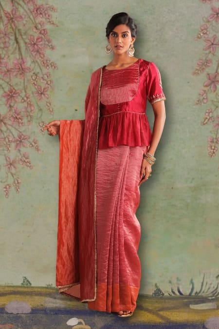 Myoho Rumi Striped Saree With Choli Style Blouse 