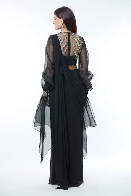 Vivek Patel Flared Sleeve Embellished Saree Gown 