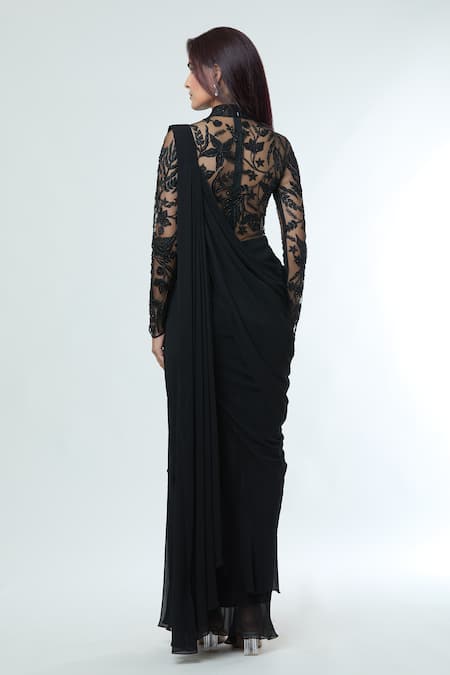 Vivek Patel Resham Embellished Yoke Saree Gown 