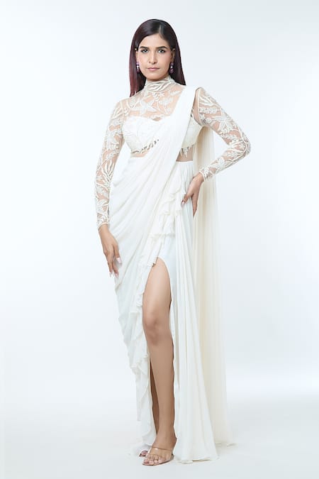 Vivek Patel Embellished Slit Saree Gown 