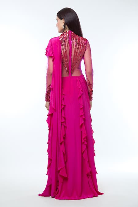 Vivek Patel Abstract Radial Embellished Saree Gown 