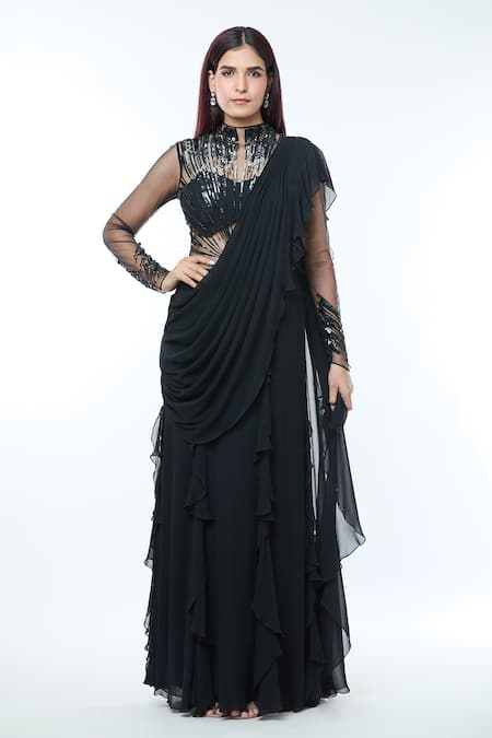 Vivek Patel Ruffle Detailed Saree Gown 